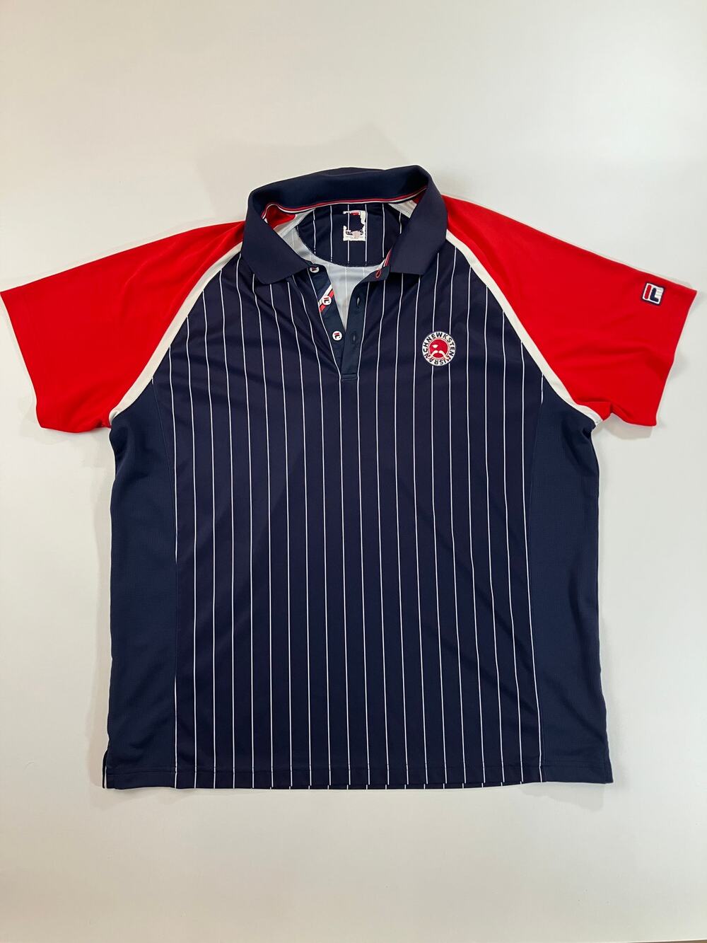 FILA Newk's Tennis Ranch Polo Shirt Men's XL 58 Navy Red Pinstripe Tennis